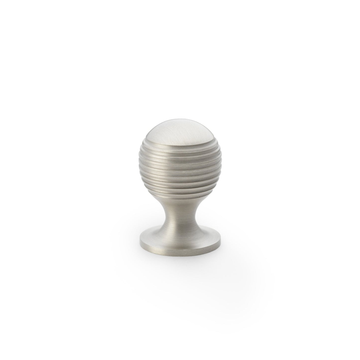 Alexander & Wilks Caesar Cupboard Knob on Round Rose in a brushed nickel finish, featuring a round shape with ridged detailing and a sturdy base for installation.