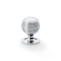 Alexander & Wilks Caesar Cupboard Knob on Round Rose in chrome finish, featuring a round, ribbed design that enhances grip and adds a modern touch to cabinetry.