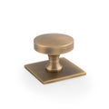 Alexander & Wilks Bullion Cupboard Knob on Square Backplate in antique brass finish, featuring a round knob design mounted on a square backplate.