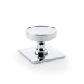 Alexander & Wilks Bullion Cupboard Knob on Square Backplate with a polished chrome finish, featuring a circular top mounted on a square backplate for a sleek design.