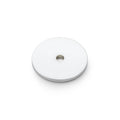 Alexander & Wilks Circular Backplate with a white surface and a silver edge, featuring a central hole, designed for wall fixtures or similar applications.