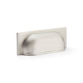 Alexander & Wilks Quantock Cup Handle in brushed nickel, featuring a sleek and simple design with a rounded profile and rectangular backplate.