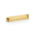 Alexander & Wilks Quantock Cup Handle in a brushed brass finish, showcasing a sleek and simple design with a smooth, rounded profile.