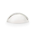 Alexander & Wilks Quieslade Cup Handle in polished chrome finish, featuring a smooth half-moon design suitable for cabinets or drawers.