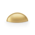 Alexander & Wilks Quieslade Cup Handle in a brushed gold finish, featuring a curved design, suitable for cabinetry and furniture applications.