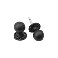 Spira Brass Ball Rim/Mortice Door Knob in black, featuring a round ball design and a metal spindle with mounting plate. The knob has a textured finish and is suitable for various door applications.