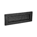 Spira Brass Traditional Rectangular Letter Plate in black finish, featuring a textured surface and a rectangular opening for mail. The plate is designed for wall or door installation.