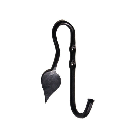 Spira Brass Iron Hook BR609 in black, made of durable iron with a unique design featuring a flat leaf-like tip and a hook end for hanging items.