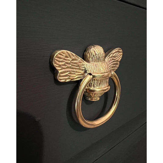 Brass Bee Ring Pull Cabinet Handle - Brass Finish - Brass bee