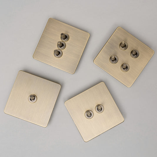 Antique Brass Switches and Sockets - Straight Knurled Design