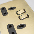 Satin Brass Switches and Sockets - Straight Knurled Design