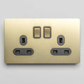 Satin Brass Switches and Sockets - Straight Knurled Design