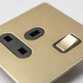 Satin Brass Switches and Sockets - Straight Knurled Design