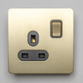 Satin Brass Switches and Sockets - Straight Knurled Design