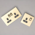 Satin Brass Switches and Sockets - Straight Knurled Design