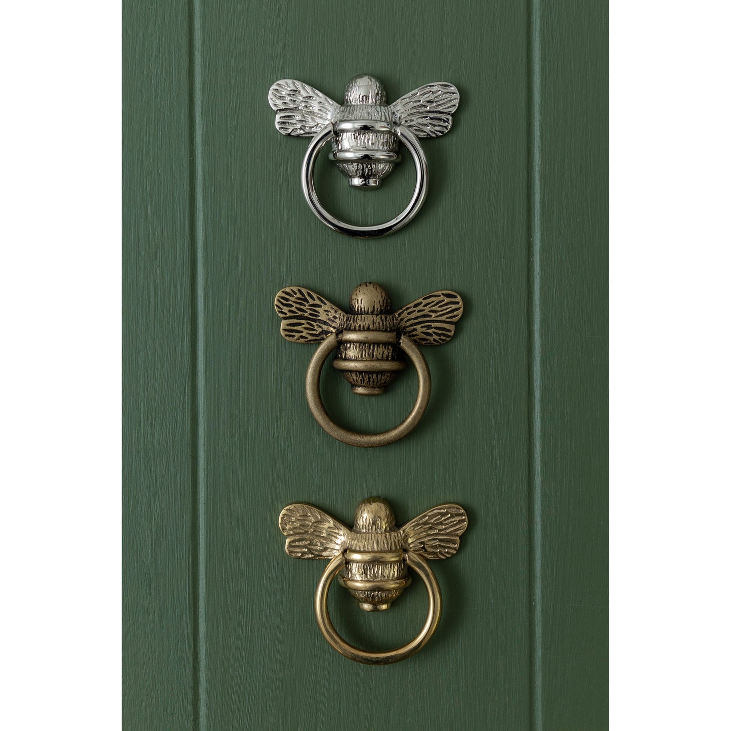 Brass Bee Ring Pull Cabinet Handle - Nickel Finish - Brass bee