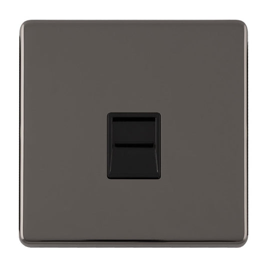 Eurolite Concealed 3mm Telephone Slave in black nickel, featuring a sleek square design with a simple black toggle switch on the front.