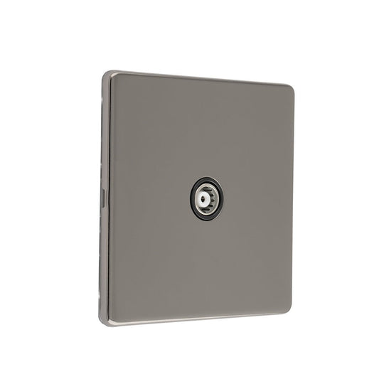Eurolite Concealed 3mm TV in black nickel features a sleek square design with a central connection point, designed for minimal visibility and integration into modern spaces.