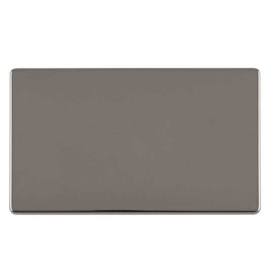 Eurolite Concealed 3mm Double Blank Plate in black nickel finish, featuring a sleek rectangular design with rounded edges and a smooth, glossy surface.