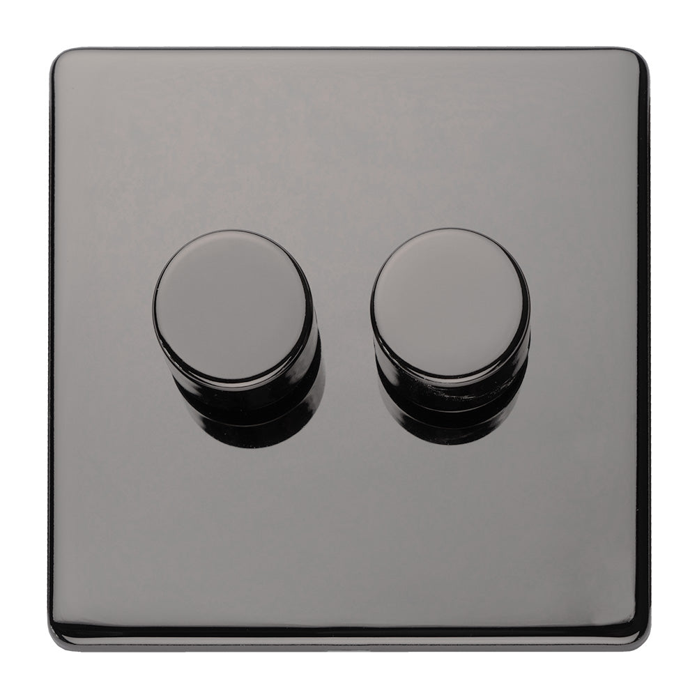 Concealed 3mm 2 Gang Led Push On Off 2Way Dimmer - Black Nickel