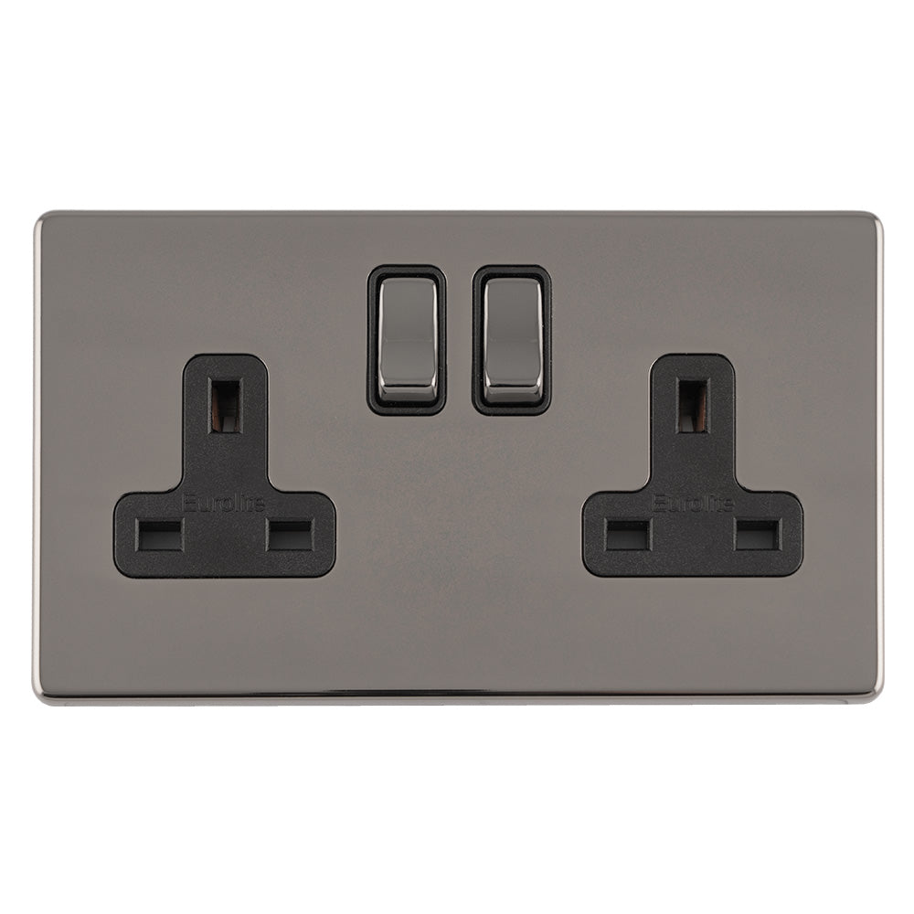 Concealed 3mm 2 Gang 13Amp Dp Switched Socket - Black Nickel