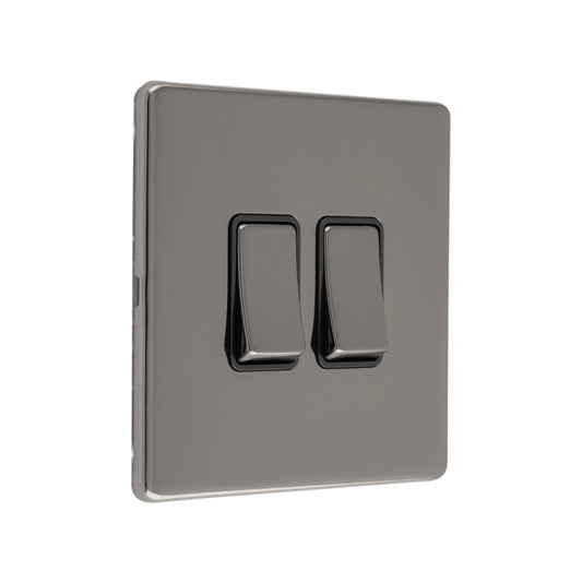 Concealed 3mm 2 Gang 10Amp 2Way Switch - Black Nickel