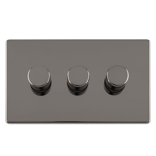 Concealed 3mm 3 Gang Led Push On Off 2Way Dimmer - Black Nickel