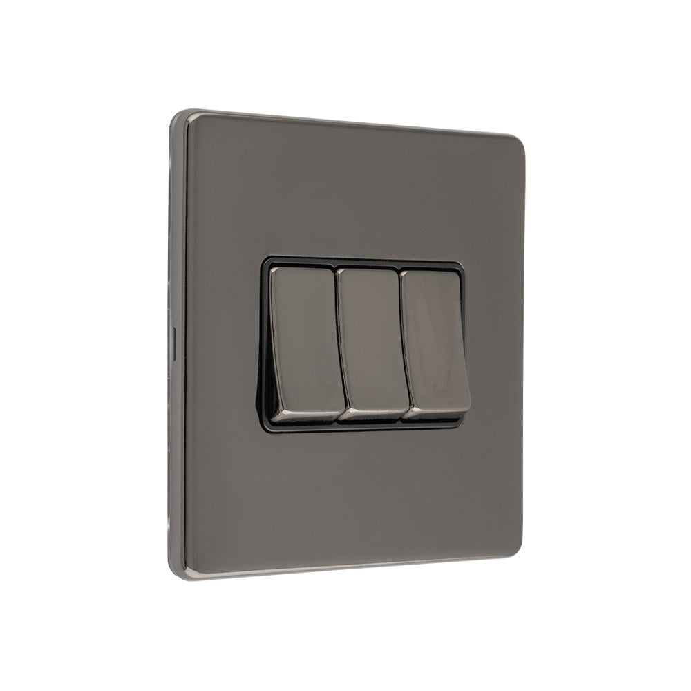 Concealed 3mm 3 Gang 10Amp 2Way Switch - Black Nickel
