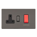 Carlisle Brass Numeral Face Fix (No.4) 76Mm in a dark grey finish, featuring a cooker switch, a single toggle switch, and a three-pin socket for electrical connections.