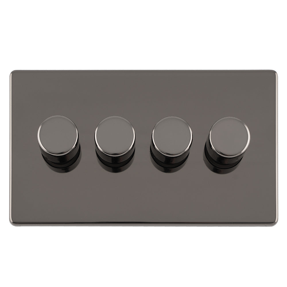 Carlisle Brass Numeral Face Fix (No.4) 76mm in a sleek black finish, featuring four round control knobs mounted on a rectangular plate.