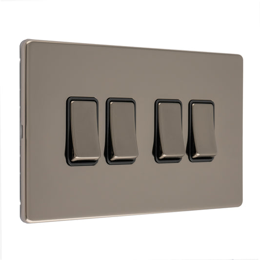 Concealed 3mm 4 Gang 10Amp 2Way Switch - Black Nickel