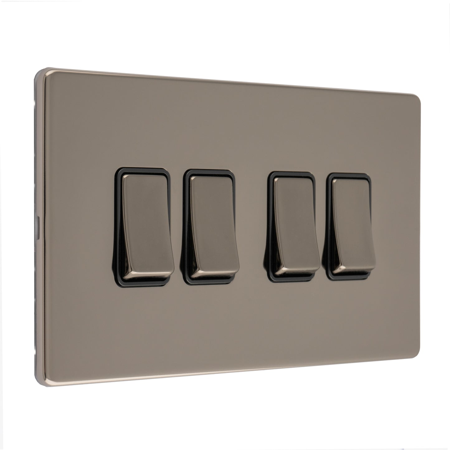 Carlisle Brass Numeral Face Fix (No.4) 76Mm in a sleek dark finish, featuring four switch levers with smooth surfaces arranged horizontally on a rectangular plate.
