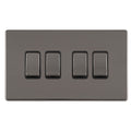 Carlisle Brass Numeral Face Fix (No.4) in a sleek dark finish, featuring four rectangular toggle switches arranged in a horizontal line on a rectangular mounting plate.