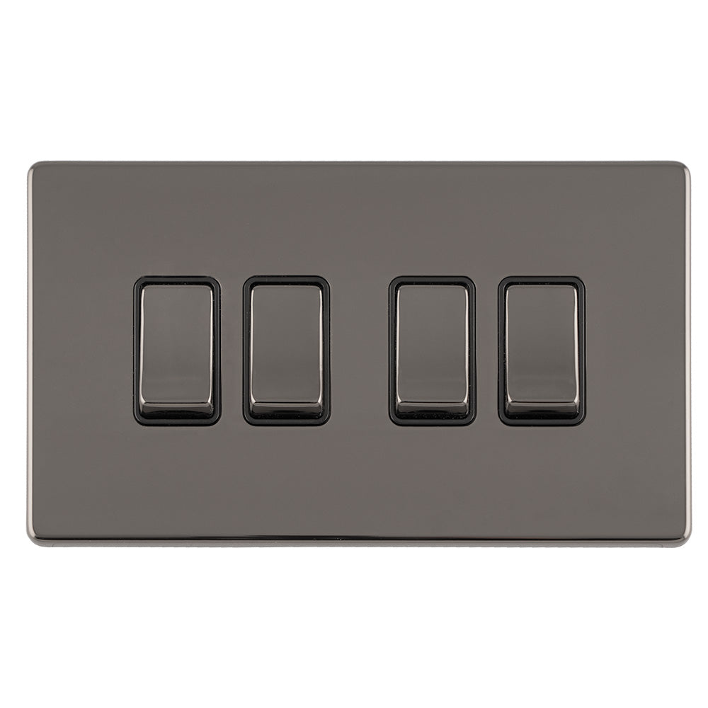 Carlisle Brass Numeral Face Fix (No.4) 76Mm in a brushed nickel finish, featuring a rectangular plate with four toggle switches, designed for electrical applications.