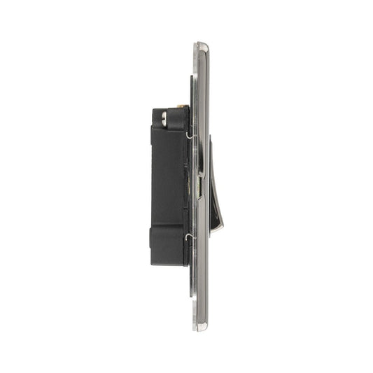 Eurolite Concealed 3mm 6Amp Fan Isolator Switch in black nickel, featuring a slim profile with a sleek finish and a toggle mechanism for easy operation.