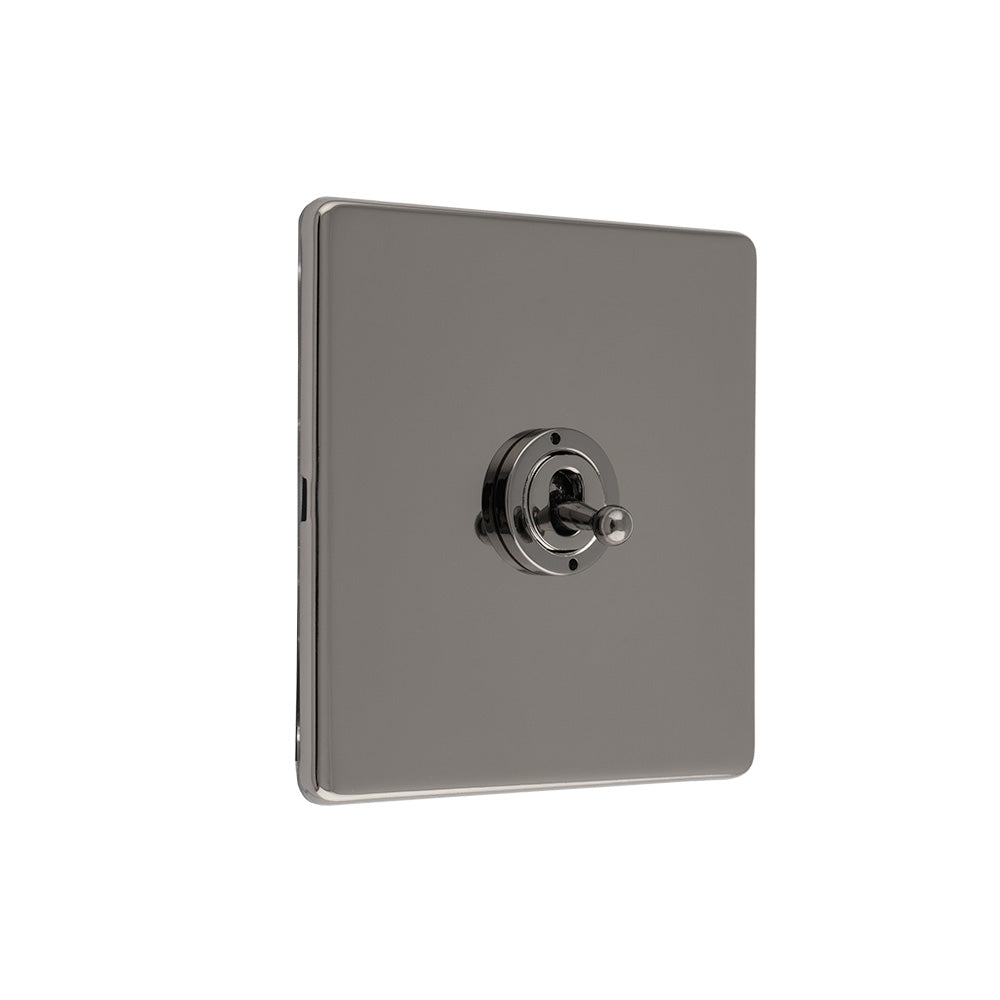 Concealed 3mm 1 Gang 10Amp 2Way Toggle Switch Black Nickel Plate - Black Nickel