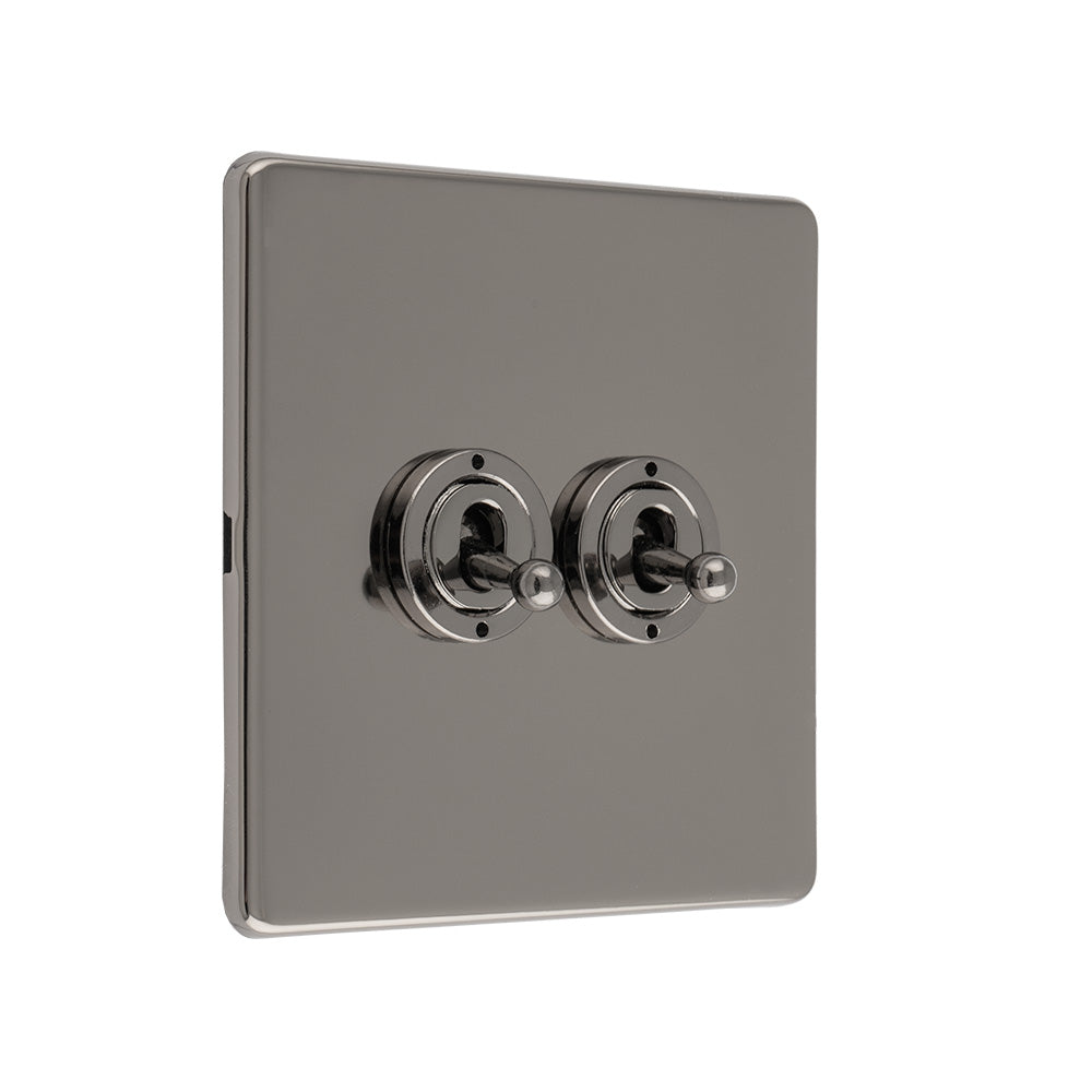 Concealed 3mm 2 Gang 10Amp 2Way Toggle Switch Black Nickel Plate - Black Nickel