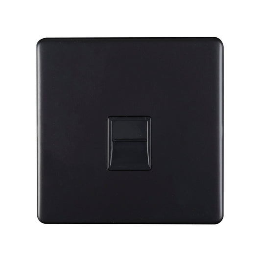 Eurolite Concealed 3mm Telephone Master in matt black, featuring a square shape and a central button, designed for clean installation. The product's surface presents a smooth finish.