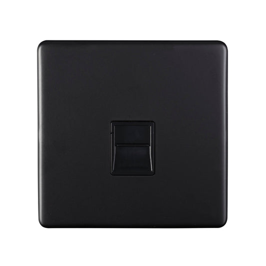 Eurolite Concealed 3mm Telephone Slave in matt black, featuring a simple square design with a flush button. The compact unit is crafted from durable material, suitable for various installation settings.
