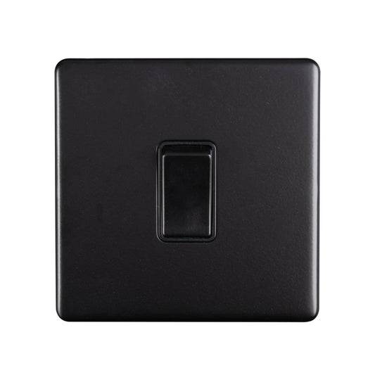 Eurolite Concealed 3mm 1 Gang Switch in matt black, featuring a sleek rectangular design and a central toggle. The switch has a smooth surface and is designed for easy installation.