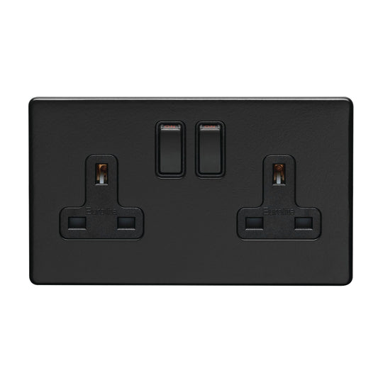 Concealed 3mm 2 Gang Socket - Matt Black
