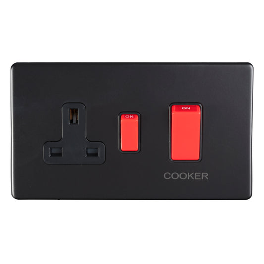 Stainless steel 45Amp Switch With A Socket - Matt Black