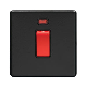 Eurolite Stainless Steel 45Amp Switch with Neon Indicator in matt black, featuring a red toggle switch and a small illuminated indicator above, designed for easy visibility.