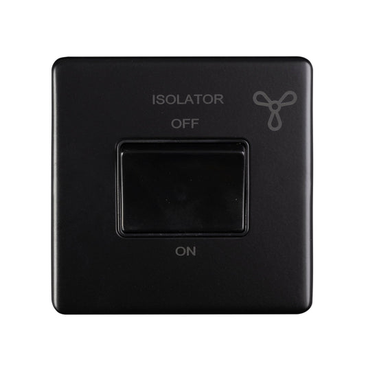 Eurolite Concealed 3mm Fan Switch in matt black with an on/off isolator design, featuring a central switch that is framed by a square housing.