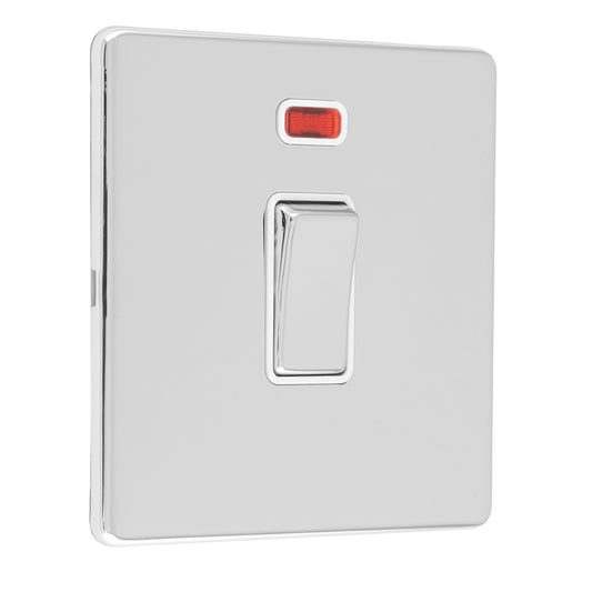 Concealed 3mm 1 Gang 20Amp Dp Switch & Neon - Polished Chrome
