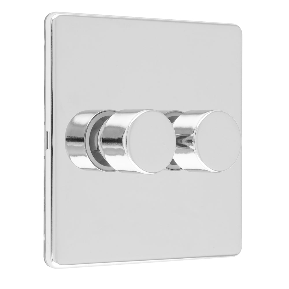 Concealed 3mm 2 Gang Led Push On Off 2Way Dimmer - Polished Chrome
