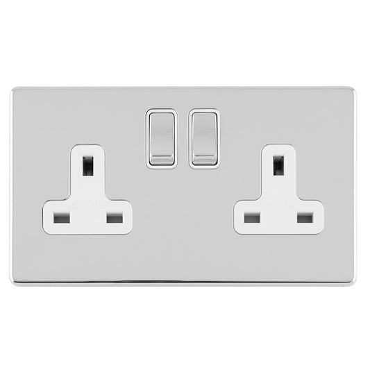 Concealed 3mm 2 Gang 13Amp Dp Switched Socket - Polished Chrome