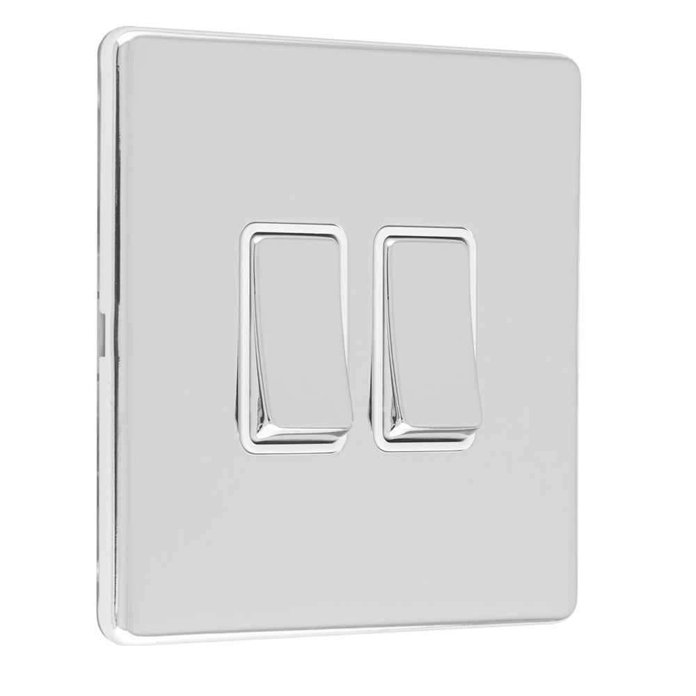 Concealed 3mm 2 Gang 10Amp 2Way Switch - Polished Chrome