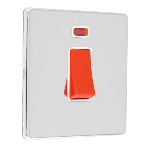Concealed 3mm 1 Gang 45Amp Dp Switch With Neon - Polished Chrome
