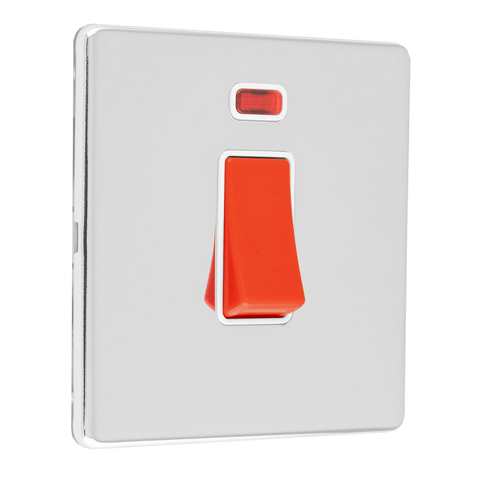 Concealed 3mm 1 Gang 45Amp Dp Switch With Neon - Polished Chrome